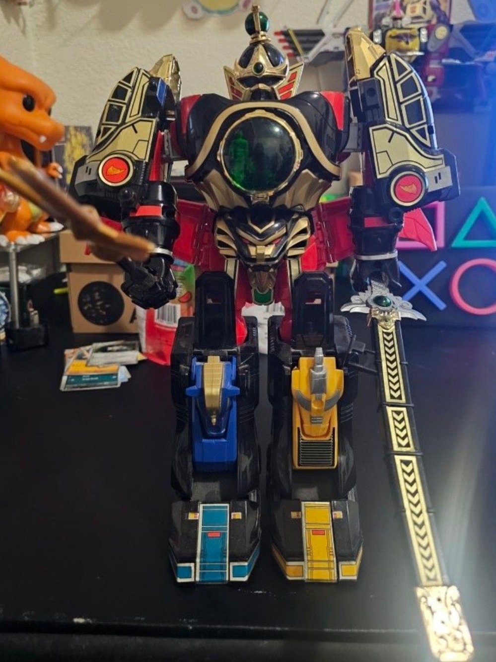 Power Rangers Action Figure - Black, Red, Gold with Blue & Yellow Accents